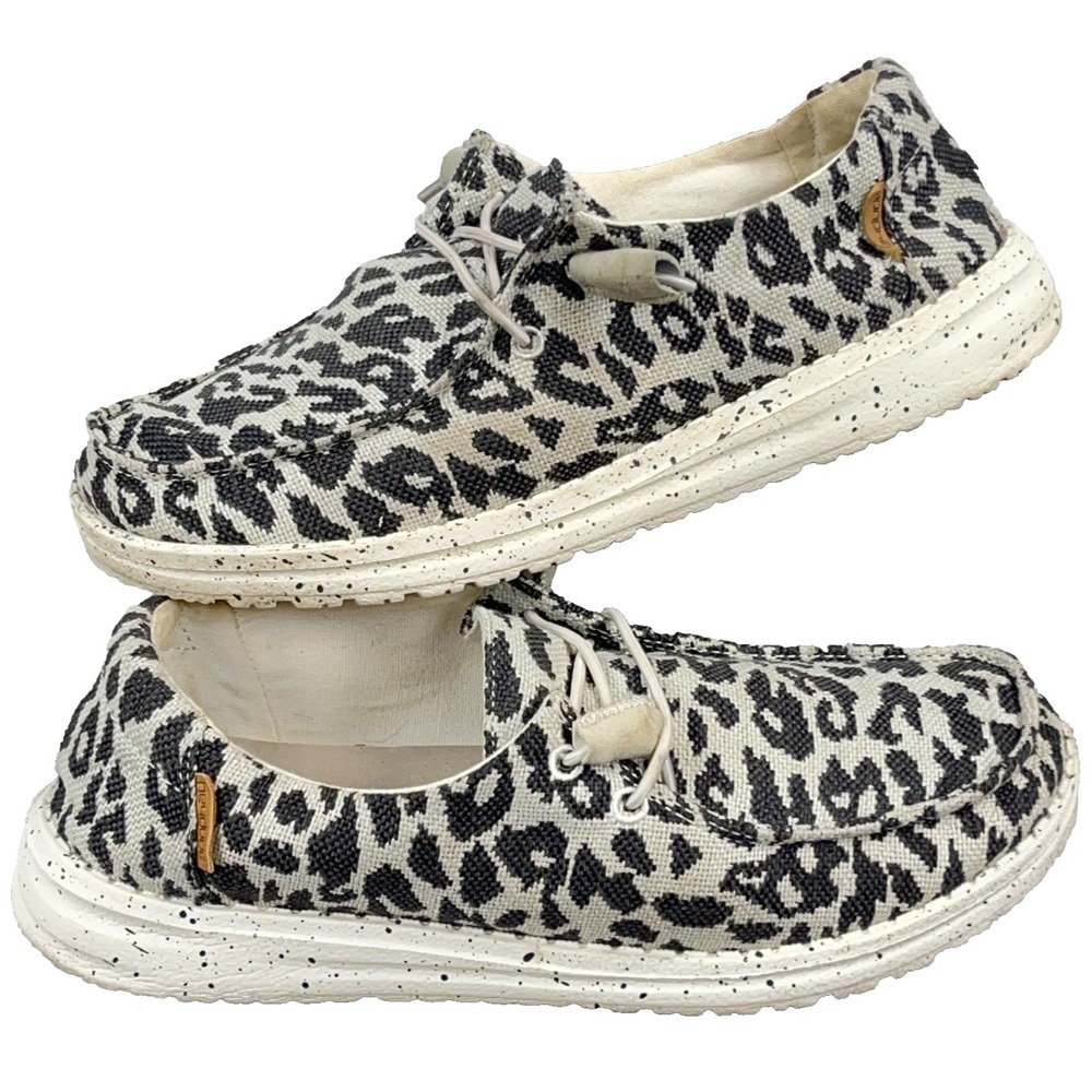 Hey Dude Wendy Woven Cheetah Grey Slip-On Comfort Shoes Women's US 6